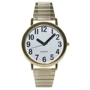 Unisex Low Vision Watch Gold Tone White Face