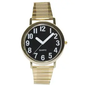 Unisex Low Vision Watch Gold Tone Black Face