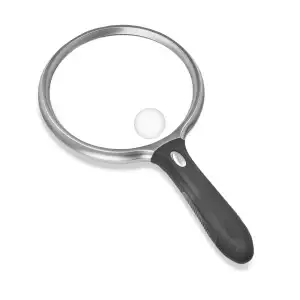Carson 1.5x LED handheld magnifier with large round lens, 4.5x bifocal spot lens and black ergonomic handle