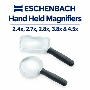 Eschenbach hand held magnifiers 2.4x to 4.5x for reading small print, labels, mail and menus