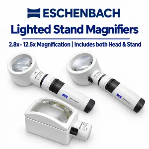 Eschenbach lighted stand magnifiers 2.8x to 12.5x with interchangeable magnifier heads and stand