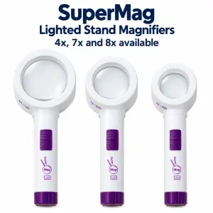 Lighted stand magnifiers available in 4x 7x and 8x magnification