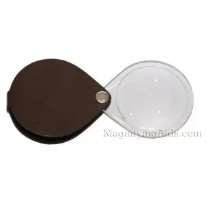 3.5X Eschenbach Leather Folding Teardrop Pocket Magnifier - 50 mm Brown