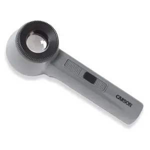 Carson 10X Lighted Hand Held, Stand Magnifier - 1.2 Inch Lens