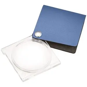 3.5X Eschenbach Leather Folding Square Pocket Magnifier - 50 mm Blue
