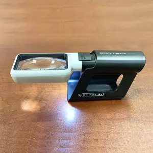 Eschenbach 3.5X Mobilux Rectangular LED Lighted Pocket Magnifier and Mobase Stand