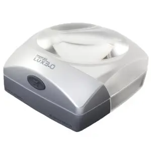 Eschenbach MenasLUX 3x illuminated stand magnifier model 1438-30 for macular degeneration and low vision reading.