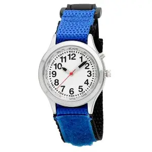 Ladies / Kids Talking Alarm Watch: Blue Fabric Strap Band - Choice of Voice