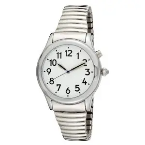 Women’s Silver Talking Watch for Low Vision – Dual Voice & Expansion Band