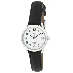 Timex Women's Indiglo Watch Silver with Date, Leather Band