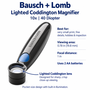 Bausch & Lomb 10x lighted Coddington magnifier for small print and close-up detail