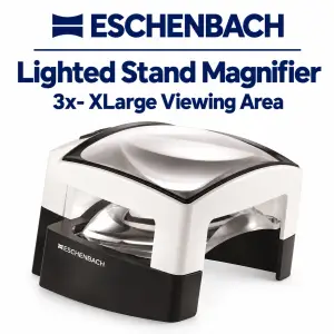 Eschenbach 3x LED lighted stand magnifier with extra-large rectangular viewing area for reading and low vision