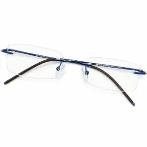 Eschenbach blue rimless rectangular reading glasses with lightweight metal frame