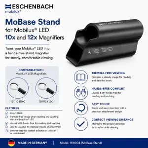 Eschenbach MoBase Stand Model 1511004 for high-power 10X and 12X Mobilux LED handheld magnifiers.