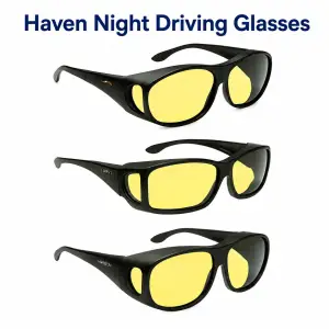 Haven Night Driving yellow fit-over glasses in three frame styles