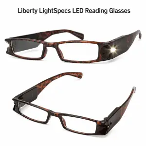 Liberty LightSpecs LED reading glasses tortoise frame with built-in reading lights