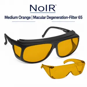 NoIR Filter 65 medium orange glasses for macular degeneration in two wraparound frame styles
