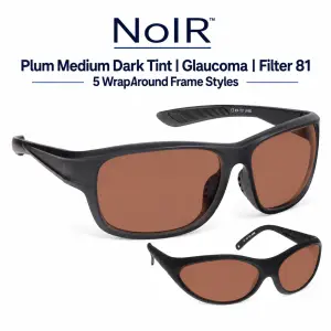 NoIR Filter 81 plum wraparound glasses for glaucoma, glare reduction and light sensitivity in 5 frame styles