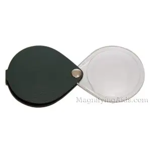 3.5X Eschenbach Leather Folding Teardrop Pocket Magnifier - 60 mm Pine Green