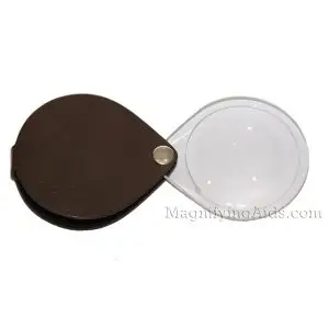 3.5X Eschenbach Leather Folding Teardrop Pocket Magnifier - 60 mm Brown