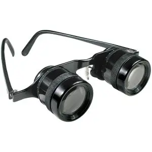 Hands-free 2.8X binocular glasses for distance viewing, television watching, sporting events, theater performances and outdoor activities