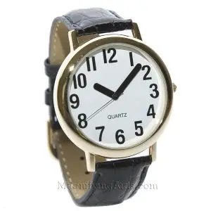Unisex Low Vision Watch Gold Tone White Face - Leather Band