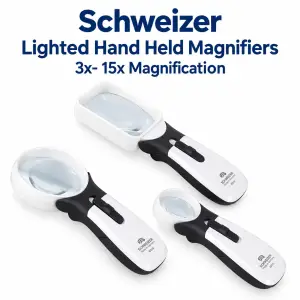 Schweizer lighted handheld magnifiers 3x to 15x magnification