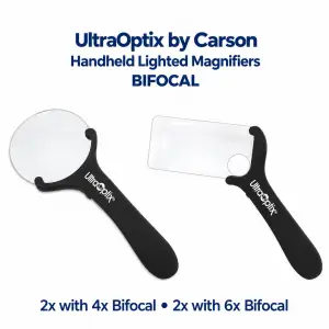 UltraOptix by Carson handheld lighted bifocal magnifiers with 2x with 4x bifocal and 2x with 6x bifocal