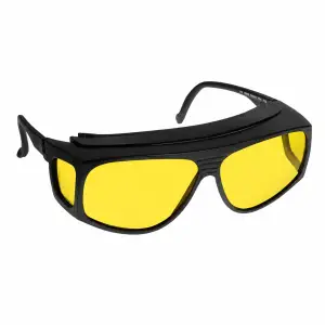 Yellow fit-over glasses with black frame and side coverage