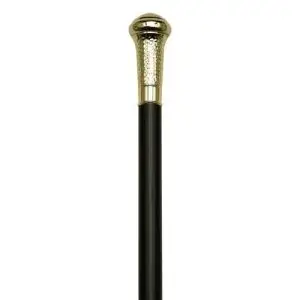 Straight Formal Cane with Gold Tone Cap Black Hardwood Shaft Elegant Walking Cane