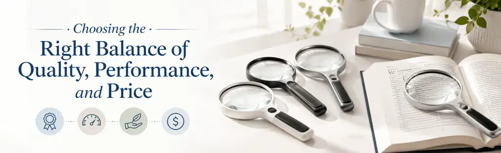 Choosing the right balance of quality magnifying glasses banner for reading, low vision, and everyday use