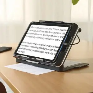 Eschenbach Optaro XL table stand for stable hands-free reading and writing with the Optaro XL digital video magnifier.