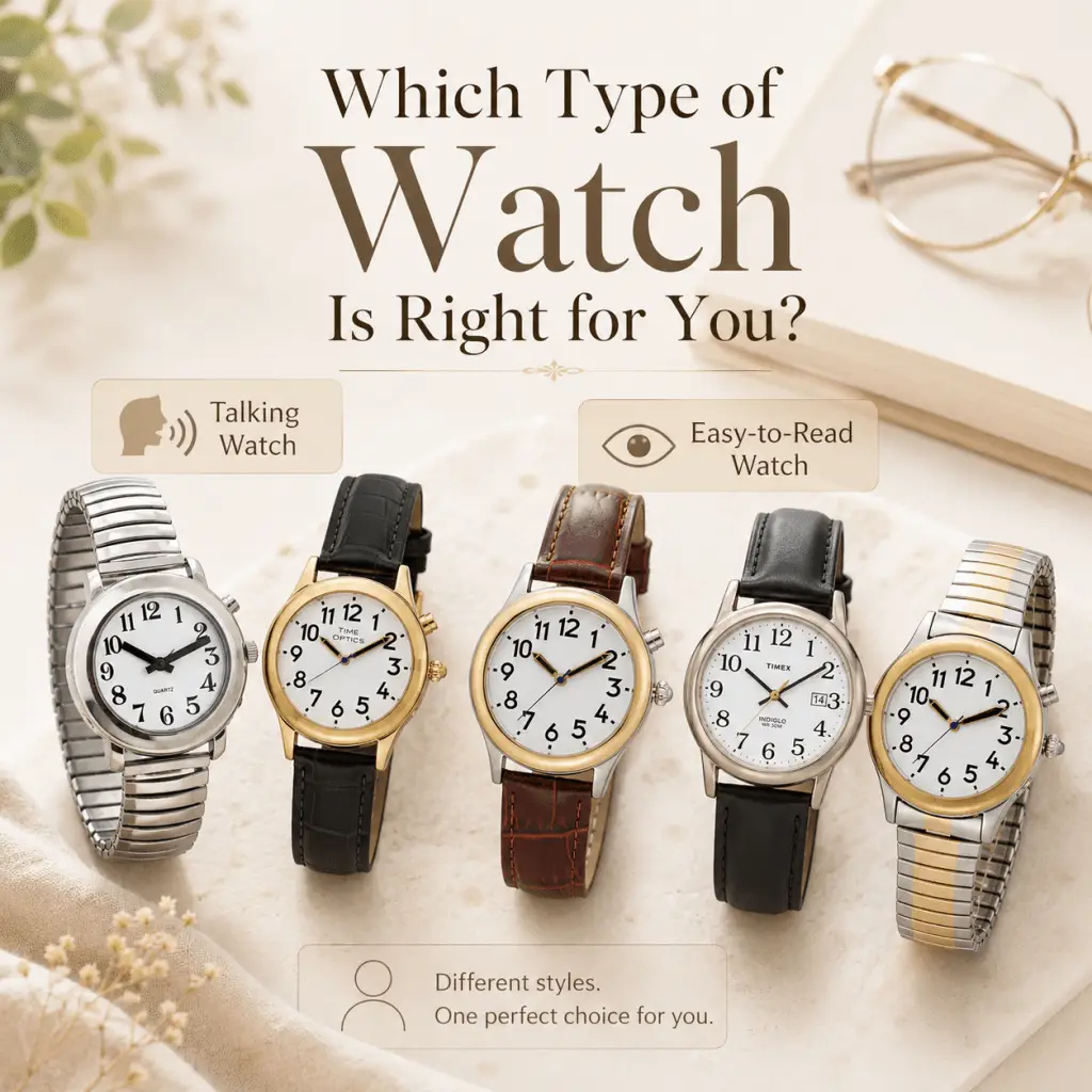 Talking watches and easy-to-read watches with large numbers in multiple styles