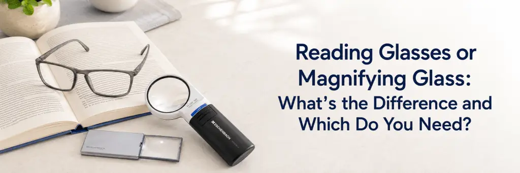 Reading glasses and magnifying glass comparison for reading small print
