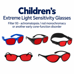 Children’s extreme light sensitivity glasses Filter 93 for achromatopsia and rod monochromacy
