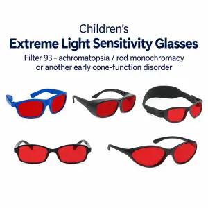 Children’s extreme light sensitivity glasses Filter 93 for achromatopsia and rod monochromacy