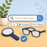 Search bar graphic for finding magnifiers, low vision products, and daily living aids